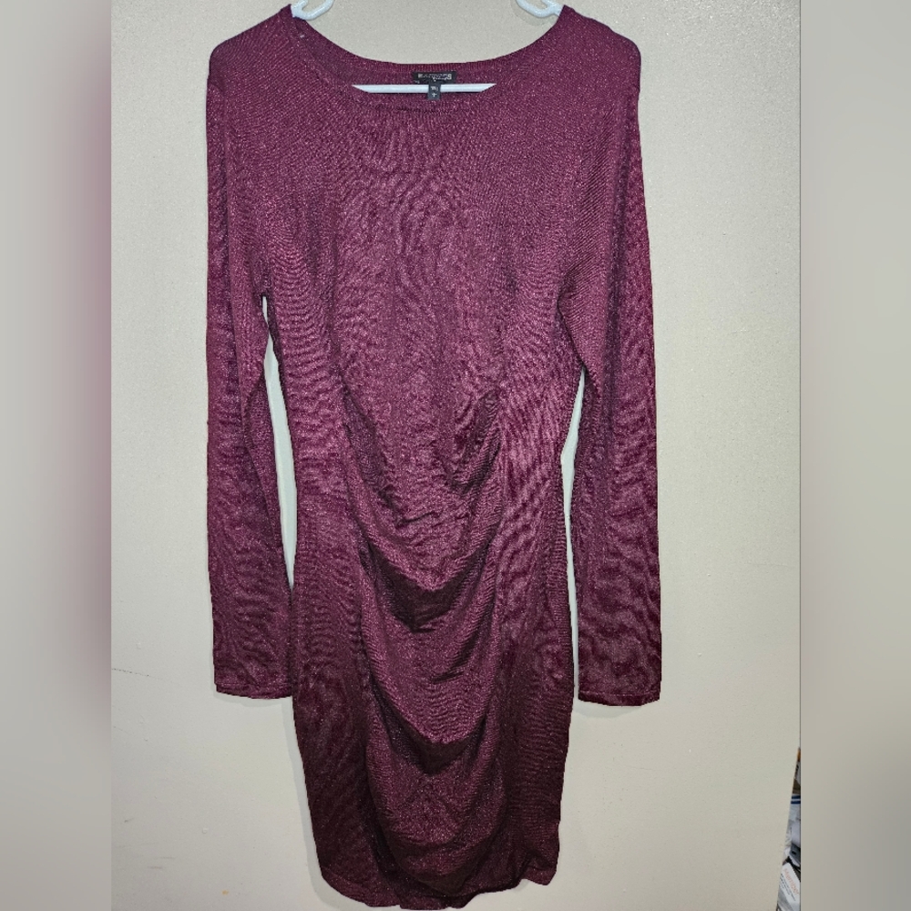 Express Burgundy Glitter Bodycon Dress Long Sleeve Size L
